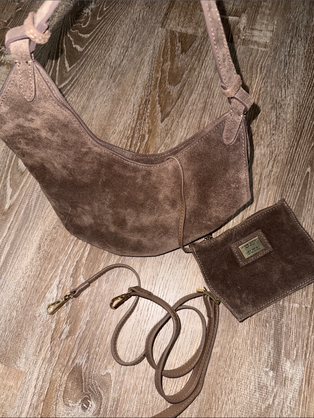 Suede Shoulder Hobo Bag in Dark Brown - Picture 7 of 13